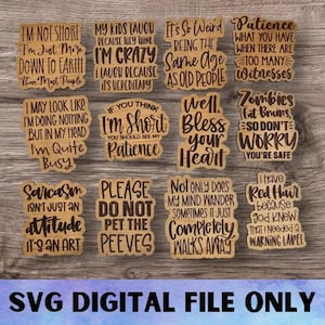 Conjunto de imanes sarcásticos SVG V17 - Descarga digital - Glowforge, divertido, gracioso, sarcástico, archivo de grabado láser para imán de refrigerador