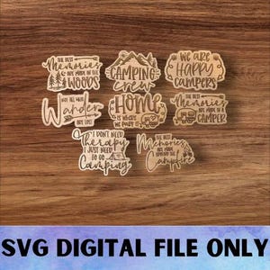 Juego de imanes SVG CAMPING V1 - Descarga digital - Glowforge, divertido, sarcástico, ingenioso, sarcasmo, archivo láser con imán para refrigerador de escritorio para acampar