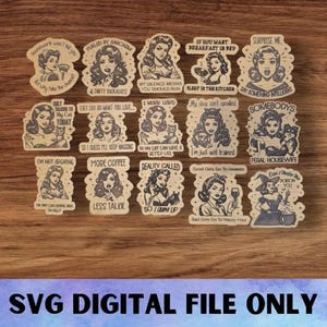 Ensemble d'aimants SVG rétro femme au foyer V2 - téléchargement numérique-Glowforge, maman, mère, épouse, sarcastique, sarcastique, drôle de réfrigérateur aimant de bureau fichier laser