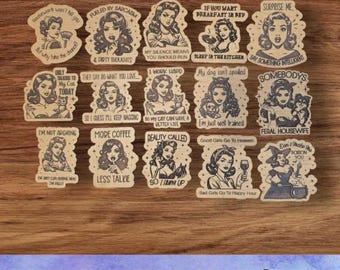 Zestaw magnesów SVG Retro Housewife V2 – do pobrania w wersji cyfrowej – plik laserowy z magnesem na biurko na lodówkę Glowforge, mama, matka, żona, sarkastyczny, złośliwy i zabawny