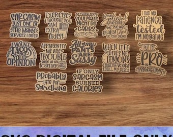 SVG V14 Sarcastic Magnet Set-Digital File Download - Glowforge, Funny, Silly, Snarky, Sarcasm, Refrigerator Desk Magnet Laser Engrave File