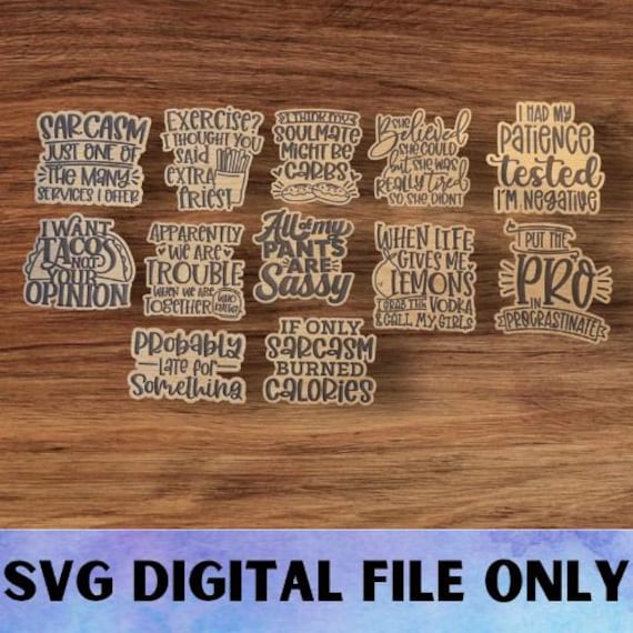 SVG V14 Sarcastic Magnet Set-Digital File Download - Glowforge, Funny, Silly, Snarky, Sarcasm, Refrigerator Desk Magnet Laser Engrave File