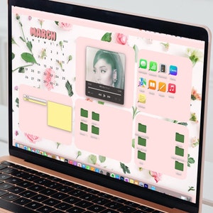 Pink Floral 2023 - 2024 Full Year Calendar Desktop Organizer Wallpaper [Instant Download]
