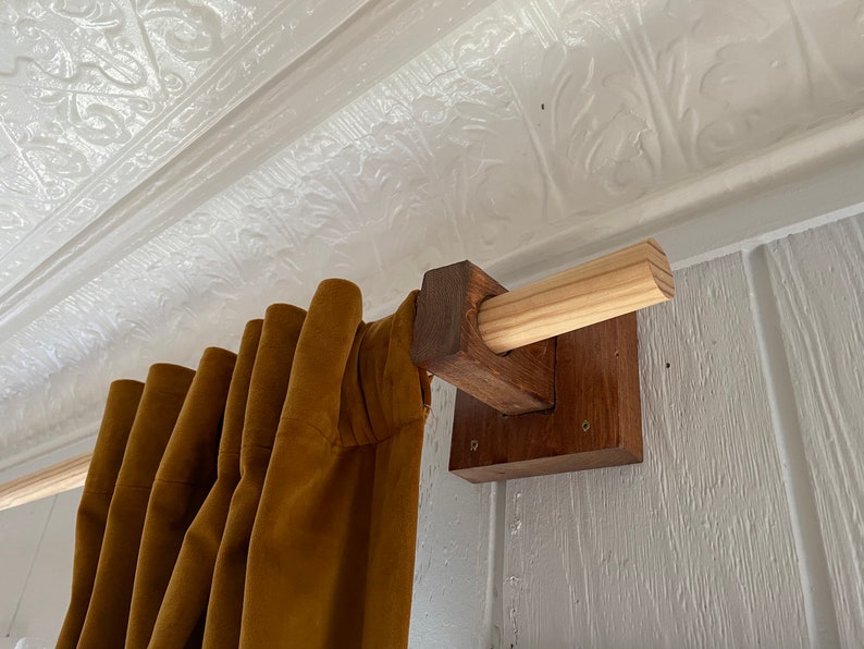 Wooden Double or Single Curtain Rod Holders Upcycled Wood Wall Mounted Window Treatments image 7