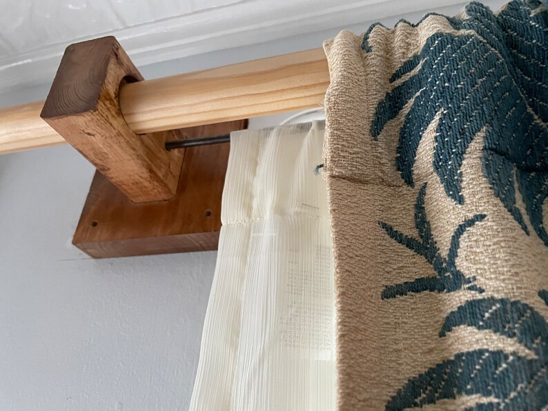 Wooden Double or Single Curtain Rod Holders Upcycled Wood Wall Mounted Window Treatments image 9