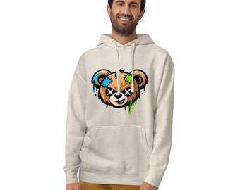 Graffiti Bear Hoodie, Black Streetwear Hoodie, Unisex Urban Pullover