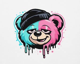 Chill Graffiti Bear Hoodie – Neon Drip Streetwear, Crate-Sitting Mascot Back Print, Unisex Graphic Hoodie