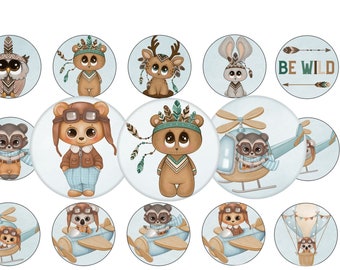 Cute Animal Bottle Cap Images – Tribe & Flight, 1-Inch Circles (Digital Download)