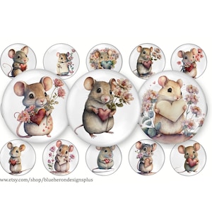 Sweet Mice Valentine Glass Images -1 inch Bottle Cap Images- Buy 3 get 1 Free- Read Directions- 4x6 sheet with 15 images. Digital Download