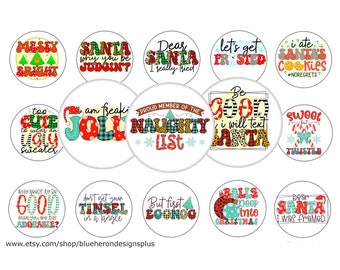 Christmas Mix-Funny Quotes-1 inch Bottle Caps, 4x6 template sheet. Digital Download.  JPEG