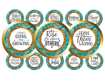 Motivational Teal an Gold-1 inch Bottle Cap Images- 4x6 sheet with 15 images-. Digital Download, JPEG