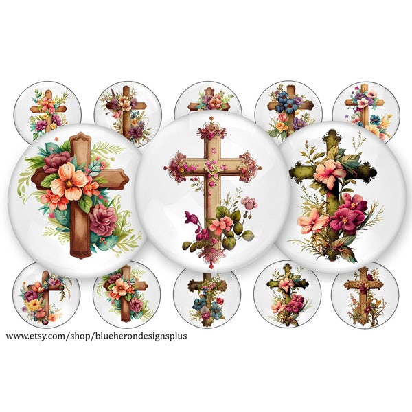 Cross with Flowers-Easter-Religious-Christian -1 inch Bottle Cap- Buy 3 get 1 Free- Direction Below, 4x6 sheet. Digital Download, JPEG & PNG