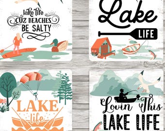 Watercolor Lake Life Coaster Sublimation Designs 4x4 Square (Digital Download)
