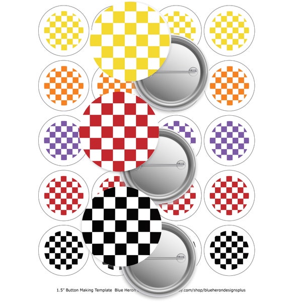 1.5 In Checkered Button Pin Mix Template- 8.5x11 sheet. 60 Images Digital, JPEG File - Cut line 1.83- Prefect for American Button Press