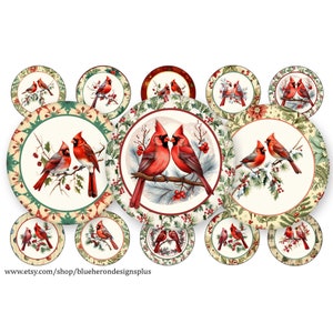 Cardinals Christmas-Memorial Cardinals- Bouchon de bouteille de 2,5 cm, achetez-en 3, obtenez-en 1 GRATUITEMENT, 15 images sur feuille 4 x 6. Téléchargement numérique.  JPEG et PNG-25 mm