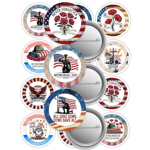 Memorial Day Remember Them 2.25-Button Pin- All on 8.5x11 sheet. 12 Images Digital Download- PNG Cut Line 2.63-Image area 2.063_ Badge Pins