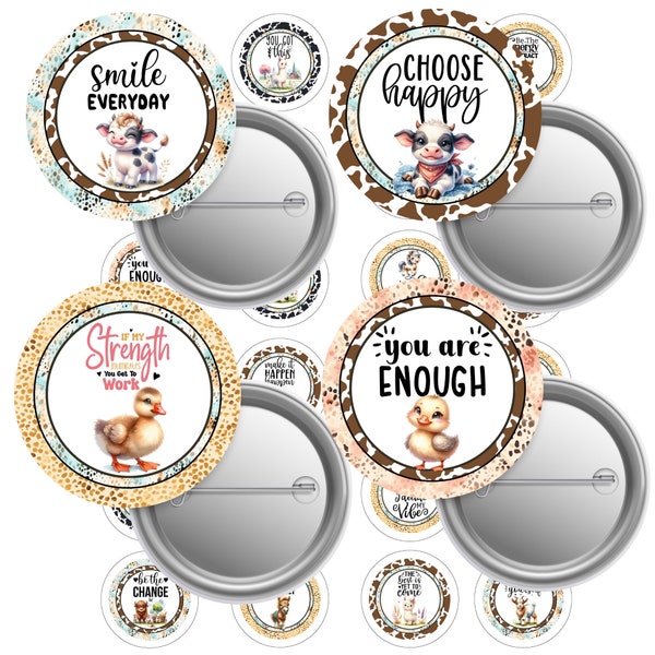 1.25 Motivational Button Pins Images with cute Animals and Western Frames-JPEG Files- Buy 3 get 1 Free Mix and Match Sizes.