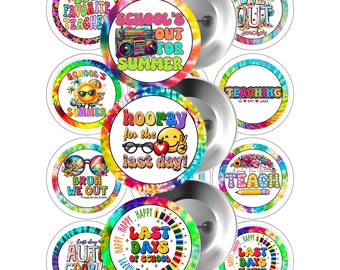School's Out for Summer Teacher 2.25-Button Pin Template 12 Images Digital Download, Teacher Gifts