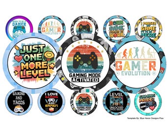 Imágenes de chapas de 1 pulgada para gamers: Amante de los videojuegos (Descarga digital, hoja JPEG-PNG de 4x6)