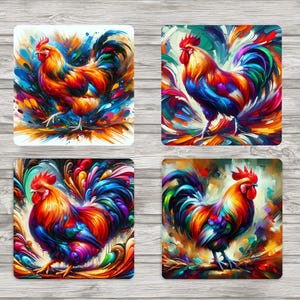 Bunte Hühner Sublimation quadratische Untersetzer-Digital Download - 8,5x11 Blatt JPEG | 4 einzelne PNG-Dateien | Sublimationsdesigns