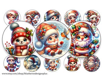Whimsical Christmas Crew 1" Bottle Cap Images, (Digital Download)