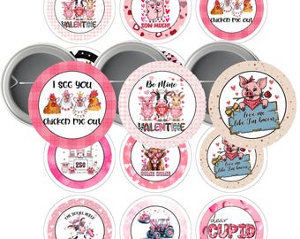 Valentines on the Farm 2.25-Button Pin | 8.5x11 sheet | Digital Download | Cut Line 2.63-Image area 2.063