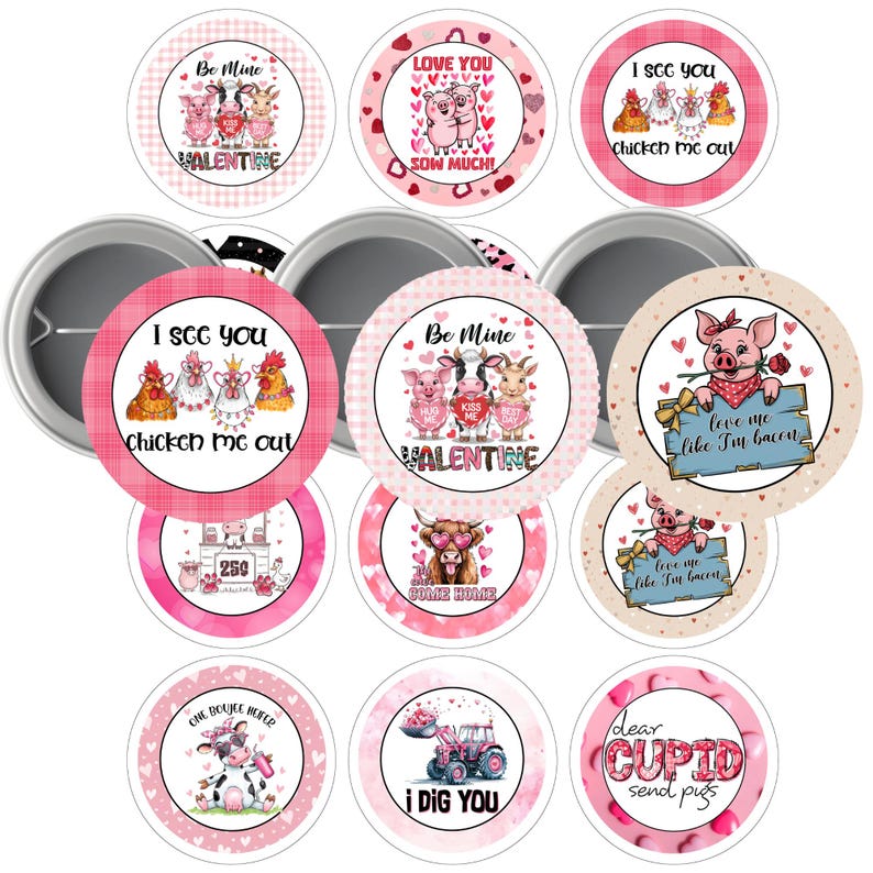 Valentine Button Valentines on the Farm 2.25-button Pin | 8.5x11 Sheet | Digital ...