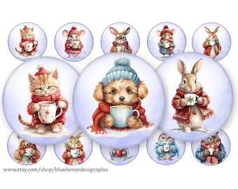 Coffee Drinking Cuties ,1 Inch Bottle Cap Images-Buy 3 get 1 Free- Read Directions Below- 15 1in Circles on 4x6 sheet.  JPEG & PNG-25MM