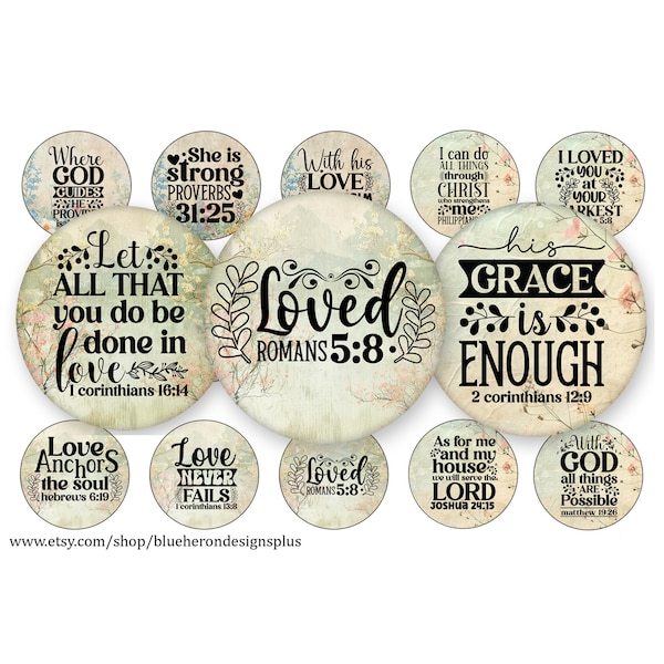 Love Never Fails Christian Quotes -1 inch Bottle Cap Images-Buy 3 get 1 Free- Read Directions Below, 4x6 sheet. Digital Download, JPEG & PNG