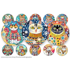Stunning Cats--1 inch Bottle Cap- Buy 3 get 1 Free- Direction Below, 4x6 sheet-15 Images. Digital Download, JPEG & PNG-25MM