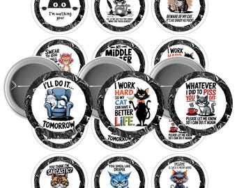 Plantillas de botones de 2,25 pulgadas de Sassy Cats - 24 imágenes / Digital / Línea de corte 2,63 - Área de imagen 2,063