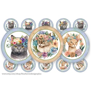Cats with Flower Headbands -1 inch Bottle Cap- Buy 3 get 1 Free- Direction Below, 4x6 sheet-15 Images. Digital Download, JPEG & PNG-25MM