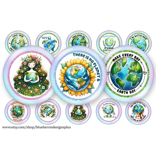 Earth Day-Mother Earth -1 inch Bottle Cap Images-Buy 3 get 1 Free-Read Directions- 4x6 sheet-  Digital Download, JPEG and PNG,25MM-Confetti