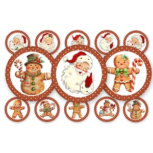 Vintage Santa-Gingerbread Men-1in Bottle Cap Designs, Buy 3 get 1 Free Read Directions-1in Circles, 4x6 sheet. Digital Download. JPEG&PNG