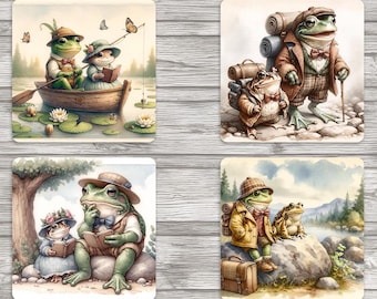 Posavasos cuadrados de 4 x 4 pulgadas con diseño de aventuras de rana y sapo (sublimación digital, archivo JPEG), para diario basura, scrapbooking y diseños de sublimación.