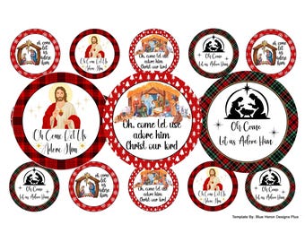 Christmas, Oh Come Let Us Adore Him -1-inch Bottle Cap Images 4x6 sheet. ( Digital Download) 25MM Images