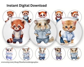 Realistic Animals 1" Bottle Cap Images – Red Fox, Kittens, Hamsters (Digital Download)