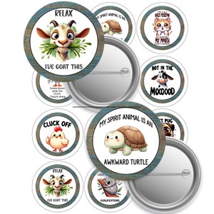 Sassy Fun Animal Jokes-2.25-Button Pin Template,12 Imagens (Digital) Cut Line 2.63-Image 2.063
