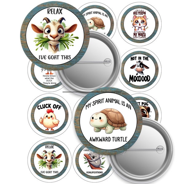 Sassy Animal Jokes-2.25-Button Pin-Buy 3 get 1 Free-See Direction-12 Imagens-Digital-PNG&JPEG Cut Line 2.63-Image Area 2.063 Button Pinbacks