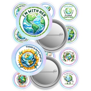 Earth Day-Mother Earth 2.25in Button Pin Template-Pinback-Buy 3 get 1 Free- See Direction,Images Digital-JPEG Cut Line 2.63-Image area 2.063
