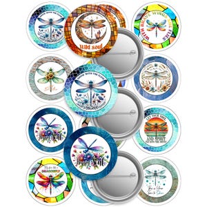 Motivierende Libelle 2,25-Zoll-Button-Vorlage, individuelle PNG-Bilder (digitaler Download)