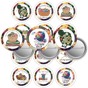 Yarn Lovers, Crochet -2.25-Button Pin-Buy 3 get 1 Free-Direction Below-8.5x11 sheet. 12 Images Digital Download- PNG-JPEG- Pinbacks