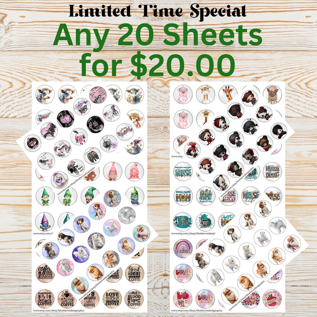 ボトルキャップシート20枚で20ドル - 期間限定スペシャル - Jpegシート20枚でたったの20ドル - デジタルダウンロード -  ボトルキャップ画像 - 25 MM - Etsy 日本