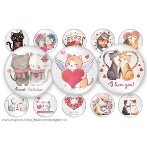 1 inch Bottle Cap Images- Buy 3 get 1 Free- Read Directions Below, Valentine&#39;s Cats- Kittens, Cats Images, 4x6 sheet. Digital Download, JPEG