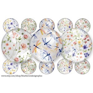 Dragonfly Flowers-1 inch Bottle Cap Images with  an without Glass Look-Buy 3 get 1 Free- Read Direction 4x6 sheet. Digital Download-JPEG&PNG