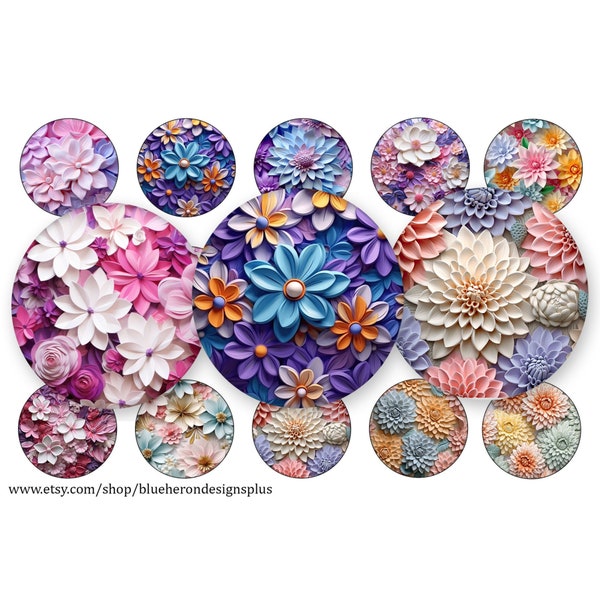 3D Beautiful Flowers-1 inch Bottle Cap Images-JPEG an PNG - Buy 3 get 1 Free- Read Directions - 4x6 sheet- 15 images. Téléchargement numérique-25MM