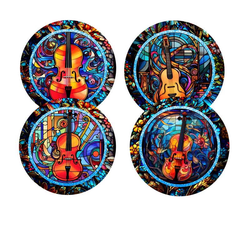 Stained Instruments Stained Glass Guitars 1 Inch Bottle Cap Images-4x6 Sheet (digital ...
