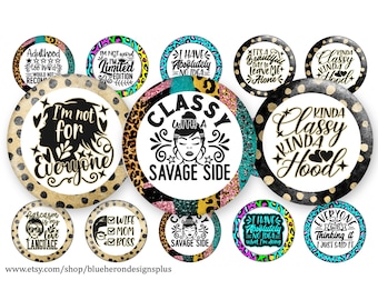 Sassy Quotes-Leopard Frames-1 in Bottle Cap Images, 4x6 sheet. Digital Download, JPEG & PNG-25MM, Keychains, Badge Reels, Magnets, Confetti