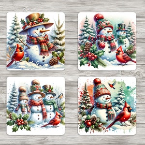Boneco de neve cardinal bonecos de neve - Porta-copos quadrados de 4 x 4 polegadas - Download digital - Arquivo JPEG incluído - Porta-copos - Diário de sucata - Scrapbooking - Cartões