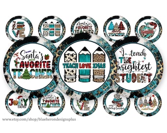 Western Teacher Christmas Designs-1 inch Bottle Cap Buy 3 get 1 Free- Read Directions -15-1in Images on 4x6 sheet. Digital Download-JPEG&PNG